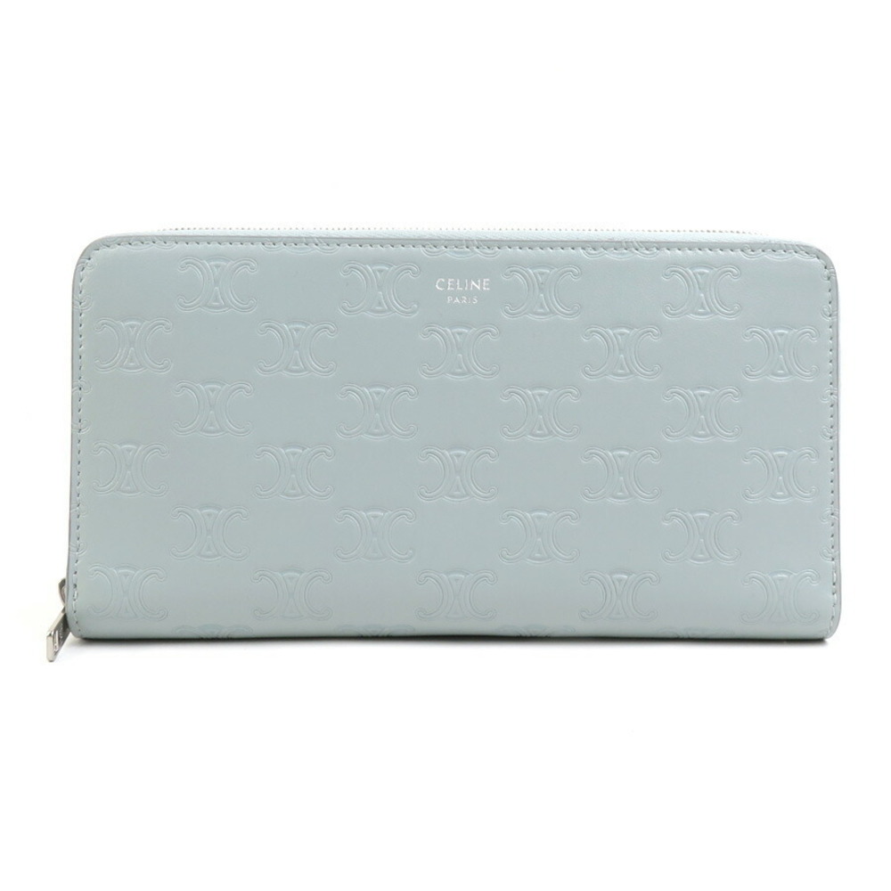 Celine Triomphe Leather Long Zip Around Wallet Blue